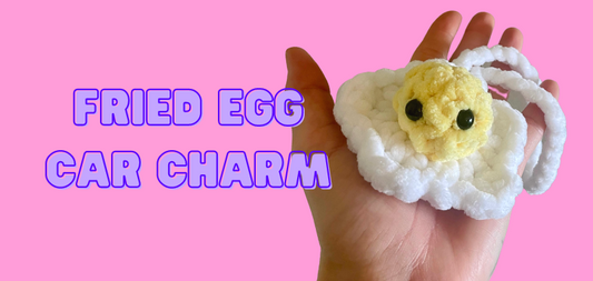 Crochet Fried Egg car charm pattern